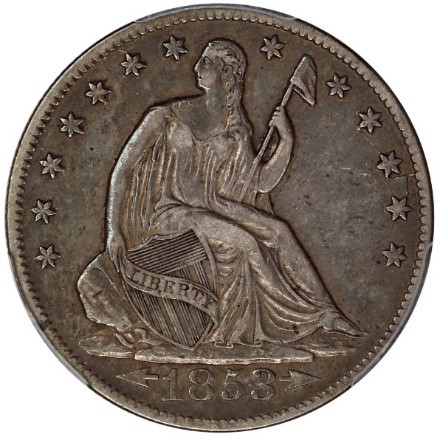 Obverse of 1853-O Liberty Seated Half with Arrows through Date
