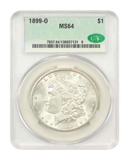 Slab Shot of a CAC 1899-O $1 MS64 Obverse