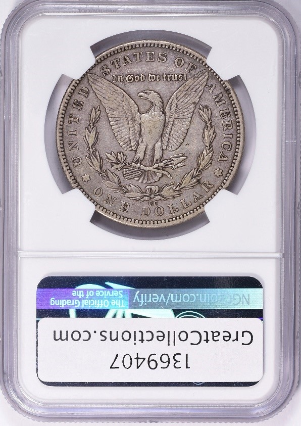 Reverse Slab Shot of 1889-CC Great Collections Coin