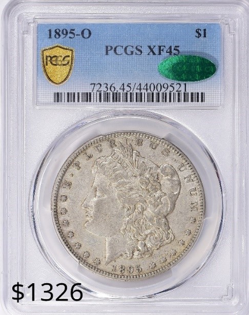 Obverse slab shot of PCGS 1895-O $1 Morgan with an XF45 Grade valued at $1326.00
