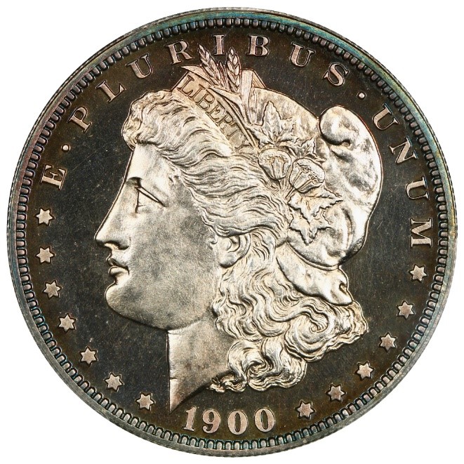 Obverse of raw 1900 Morgan Dollar Coin with Cameo.