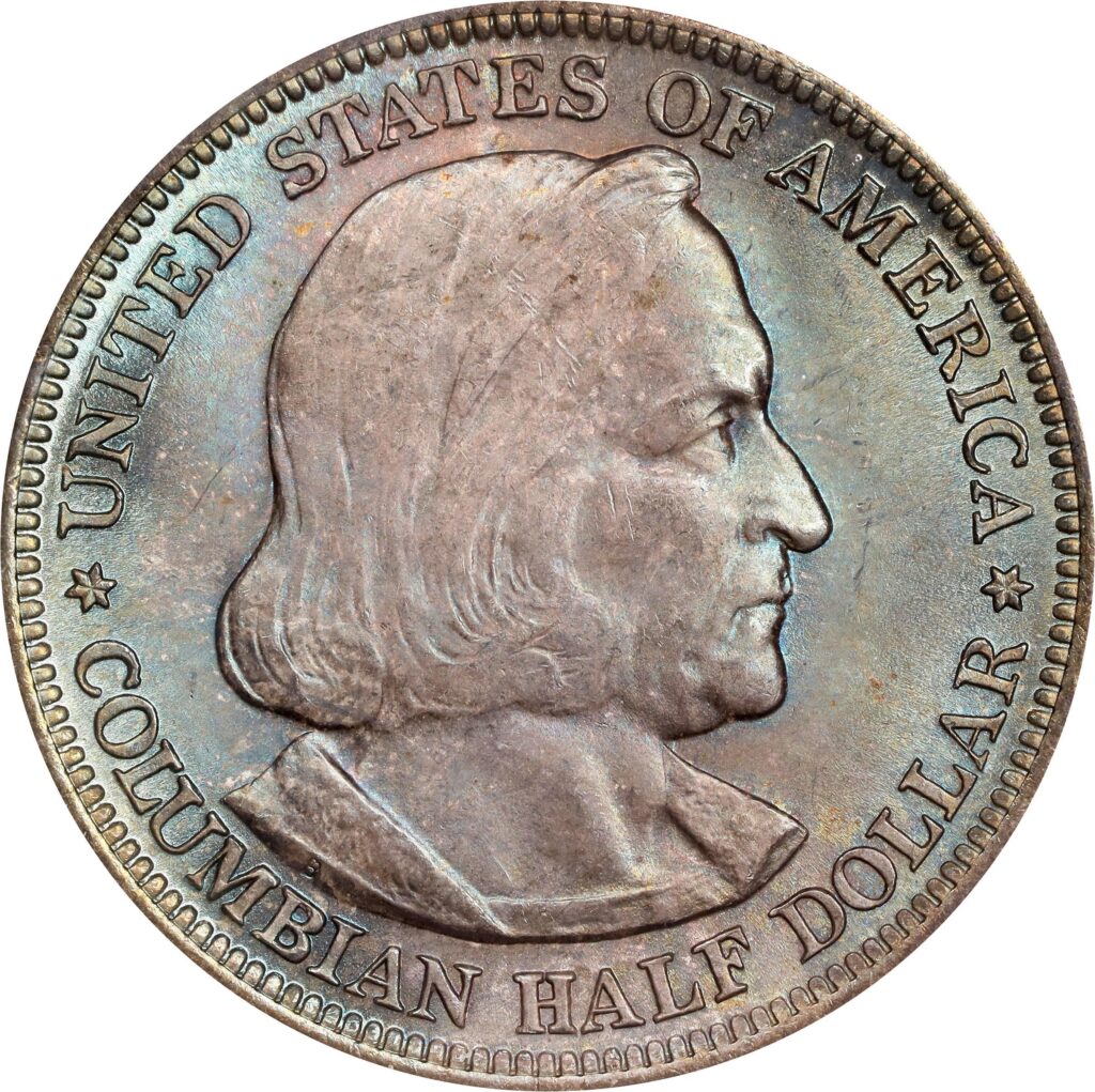 Obverse of raw Columbian Half Dollar Coin