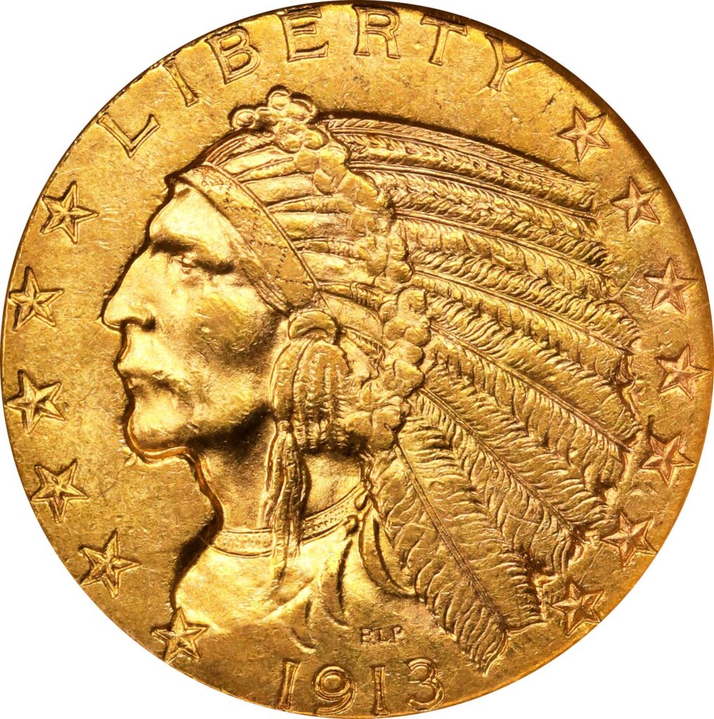 1913 $5 Indian Half Eagle Obverse