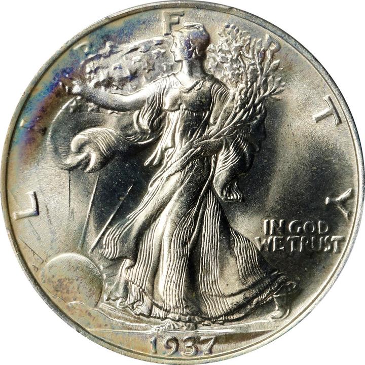 Obverse of raw 1937 Walking Liberty MS67 Half Dollar, Photo by Stacks and Bowers