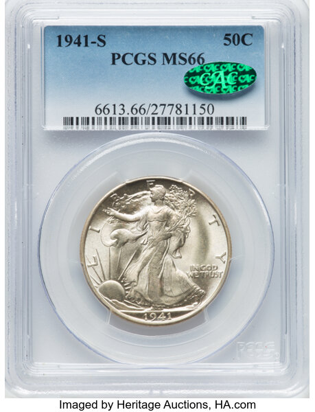 Obverse slab shot of PCGS 1941-S Half Dollar, courtesy of Heritage Auctions