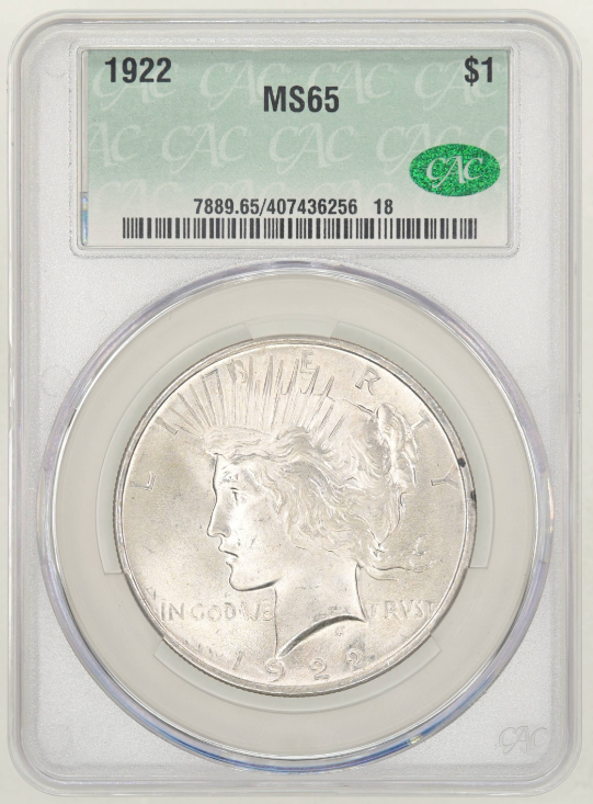 CACG Slab Shot 1922 Peace One Dollar Obverse