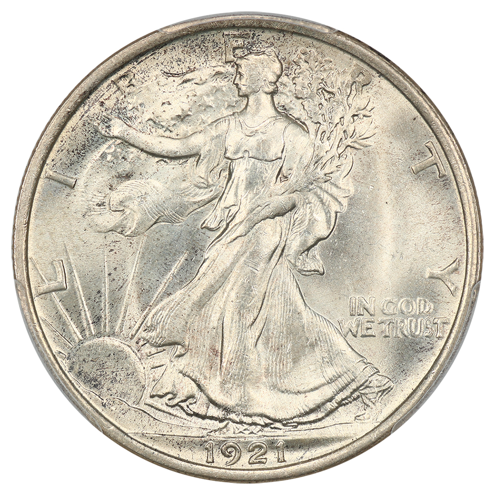 Obverse of 1921 Walking Liberty Half Dollar