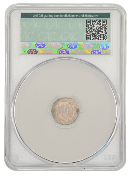 1852 Three Cent Silver graded an MS65 in CAC Holder, Reverse