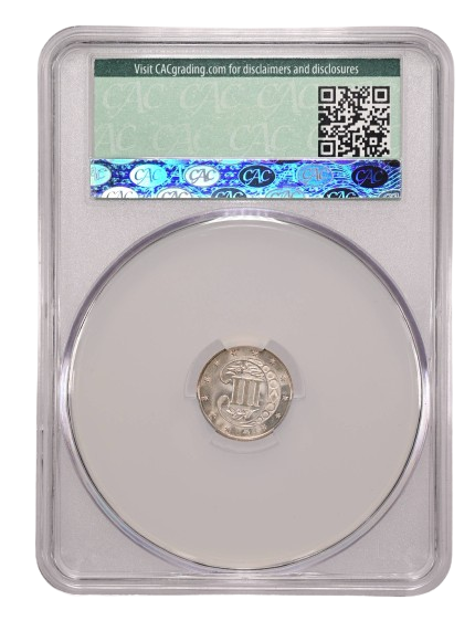 1858 Three Cent Silver graded an MS 66 in a CAC Holder, Reverse