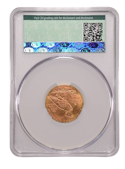 1915 Five Dollar Indian Gold graded an MS64+ in a CAC Holder, Reverse