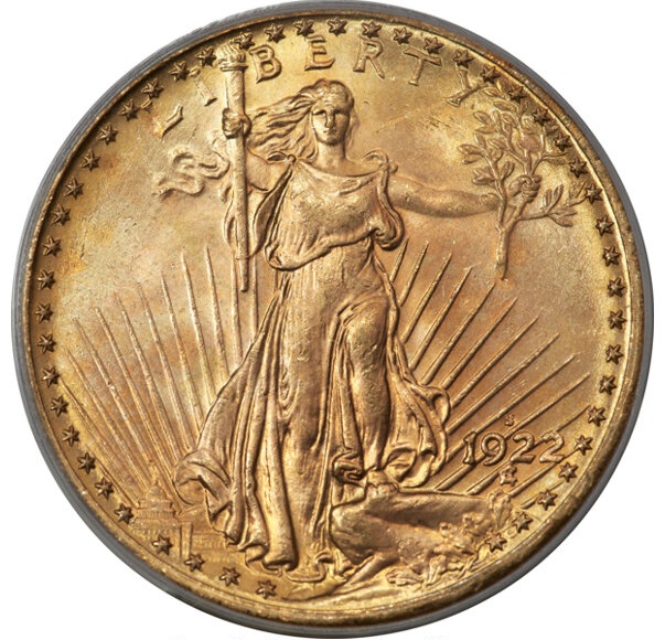 1922-S $20 Gold Raw Obverse