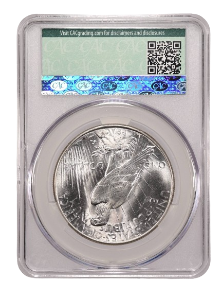 1934 Peace One Dollar graded an MS66 in a CAC Holder, Reverse