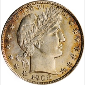 Raw Obverse of 1908 Barber Head Half Dollar