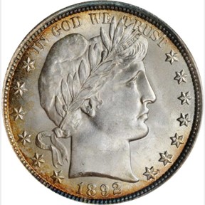 Raw Obverse of 1892 Barber Head Half Dollar
