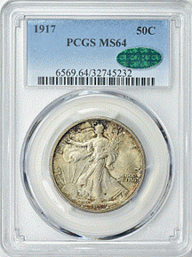 1917 Walking Liberty Half Dollar Obverse in CAC Approved PCGS holder
