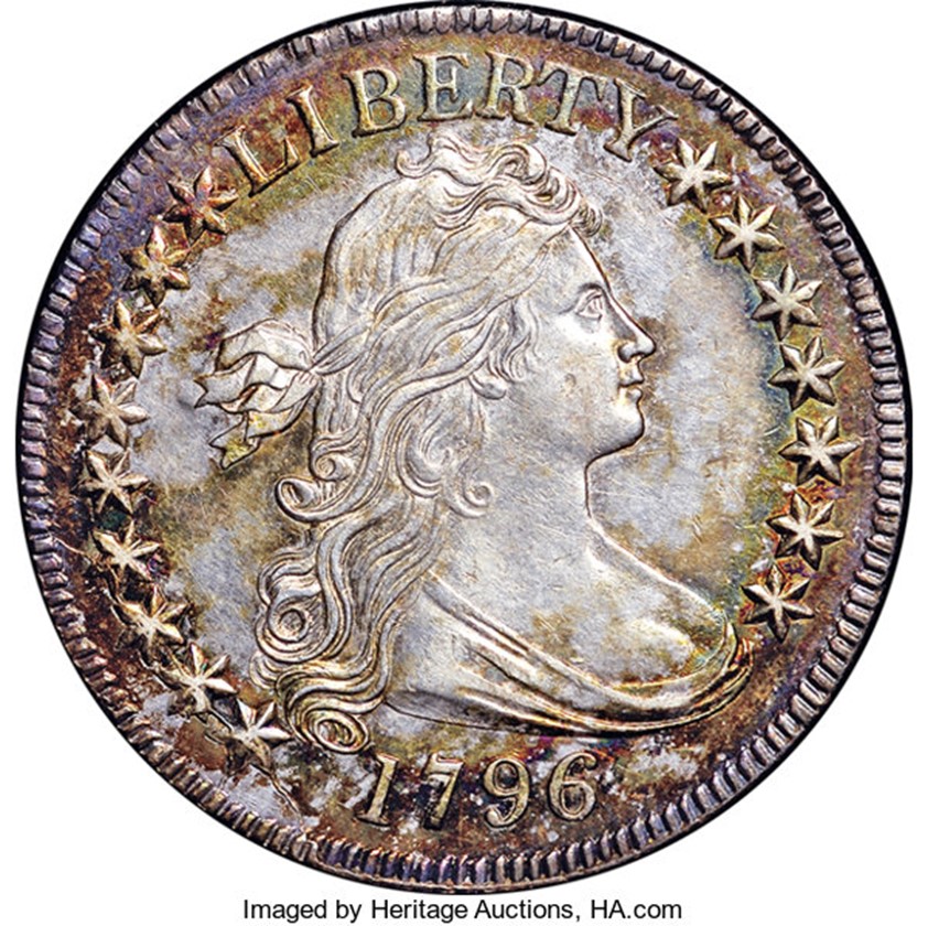 Raw obverse image of a 1796 Draped Bust Half Dollar