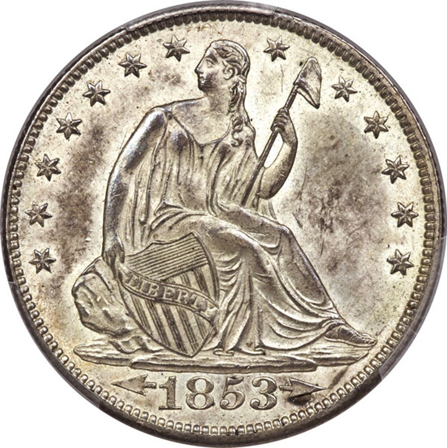 Raw Obverse Image of 1853 Half Dollar with Arrows
