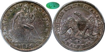 Side-by-side raw images of 1854 Liberty Seated Half Dollar, obverse and reverse