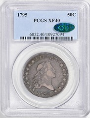PCGS Holder with Green CAC Sticker on a 1795 XF Forty Graded Half Dollar