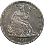 Obverse raw 1839 Liberty Seated, no drapery half dollar