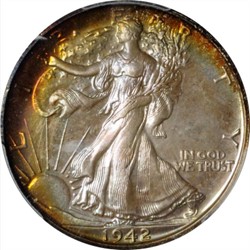 Raw obverse of a 1942 Walking Liberty Half Dollar