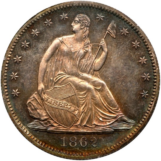 Raw obverse image of an 1862 Liberty Seated Half Dollar