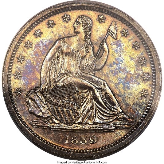 Raw obverse image of an 1839 Liberty Seated Half Dollar