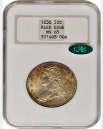1838 Reeded Edge Half Dollar in NGC Slab with Green CAC Sticker