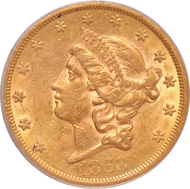 1868-S $20 Gold Obverse