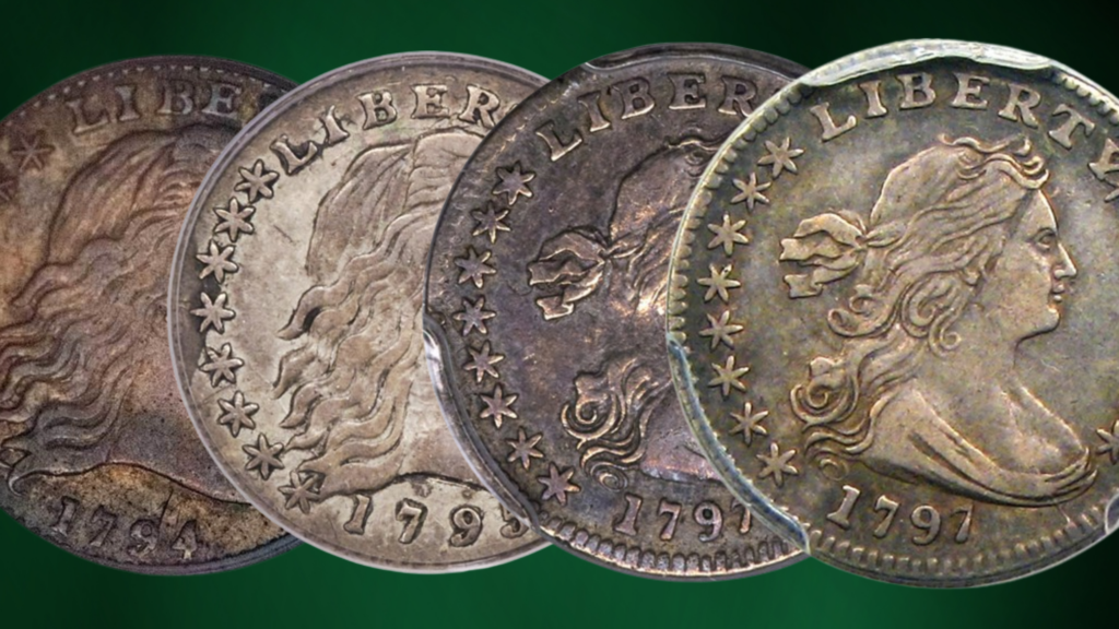 18th Century Half Dimes, Obverse raw images on green background