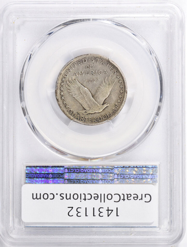 Reverse slab shot of a 1917 Type 1 SLQ graded an XF40 by PCGS with a Green CAC Sticker.