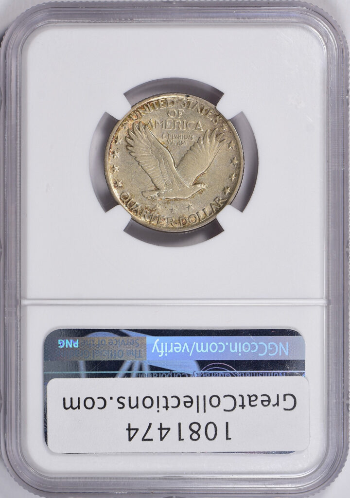 Reverse slab shot of 1921 XF45 Graded SL Quarter with Green CAC Sticker.