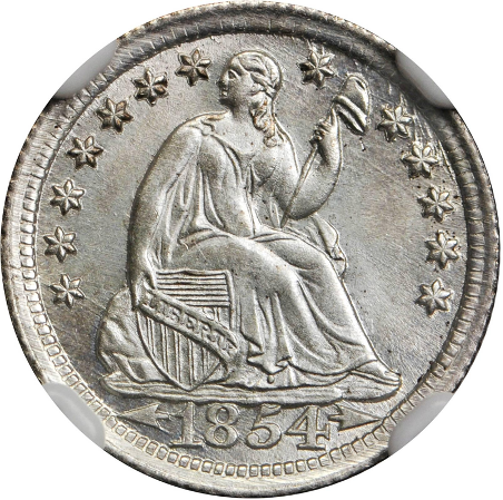 1854 with Arrows Liberty Seated Half Dime Obverse