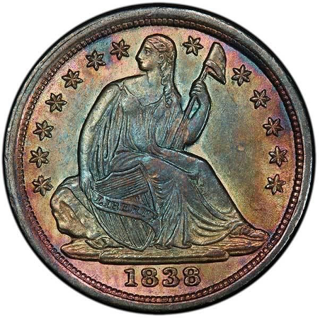1838 Liberty Seated with Stars Half Dime Obverse