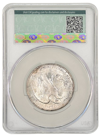 1943-D Walking Liberty Half Dollar Reverse in CACG holder with MS67 Grade