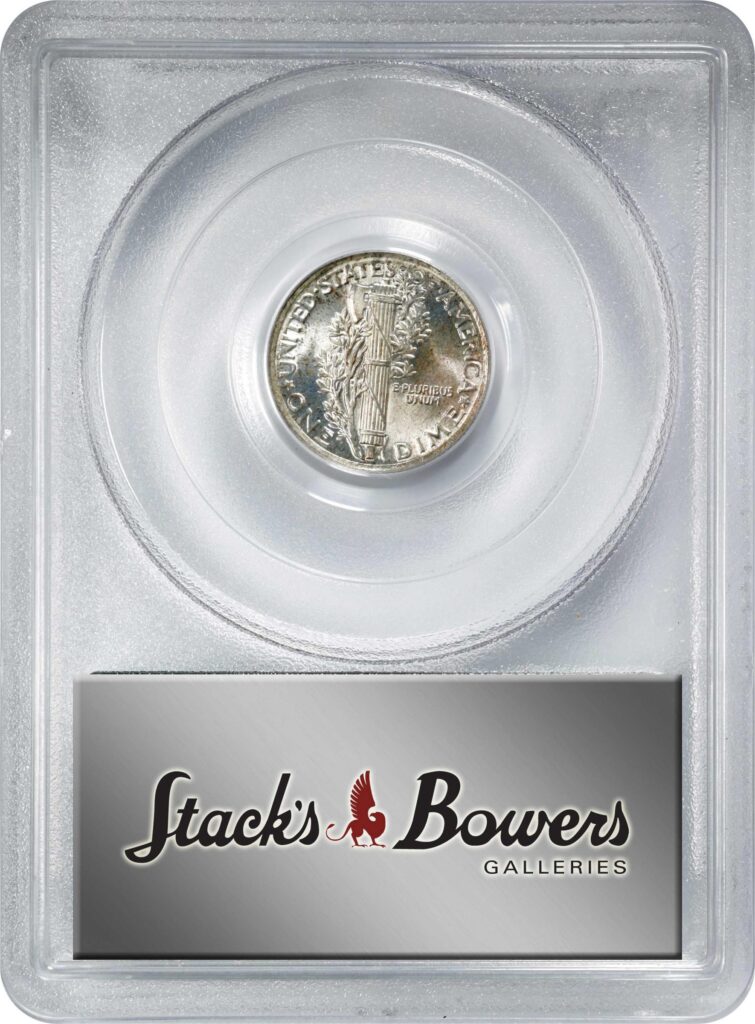 Reverse PCGS slab shot of 1920 Mercury Dime with MS65FB with Green CAC Sticker.