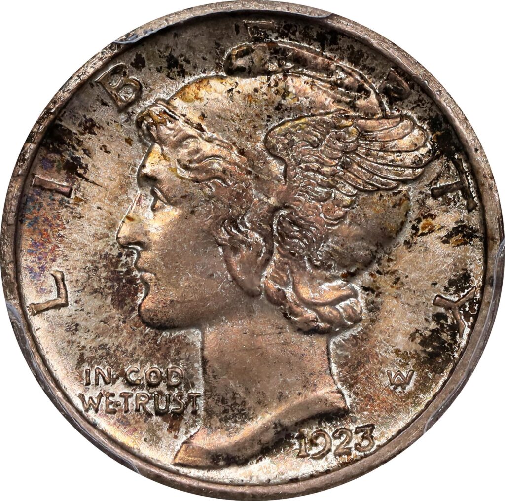 1923 Mercury Dime, raw obverse