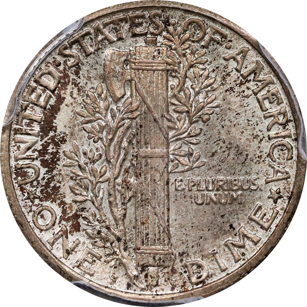 1923 Mercury Dime, raw reverse