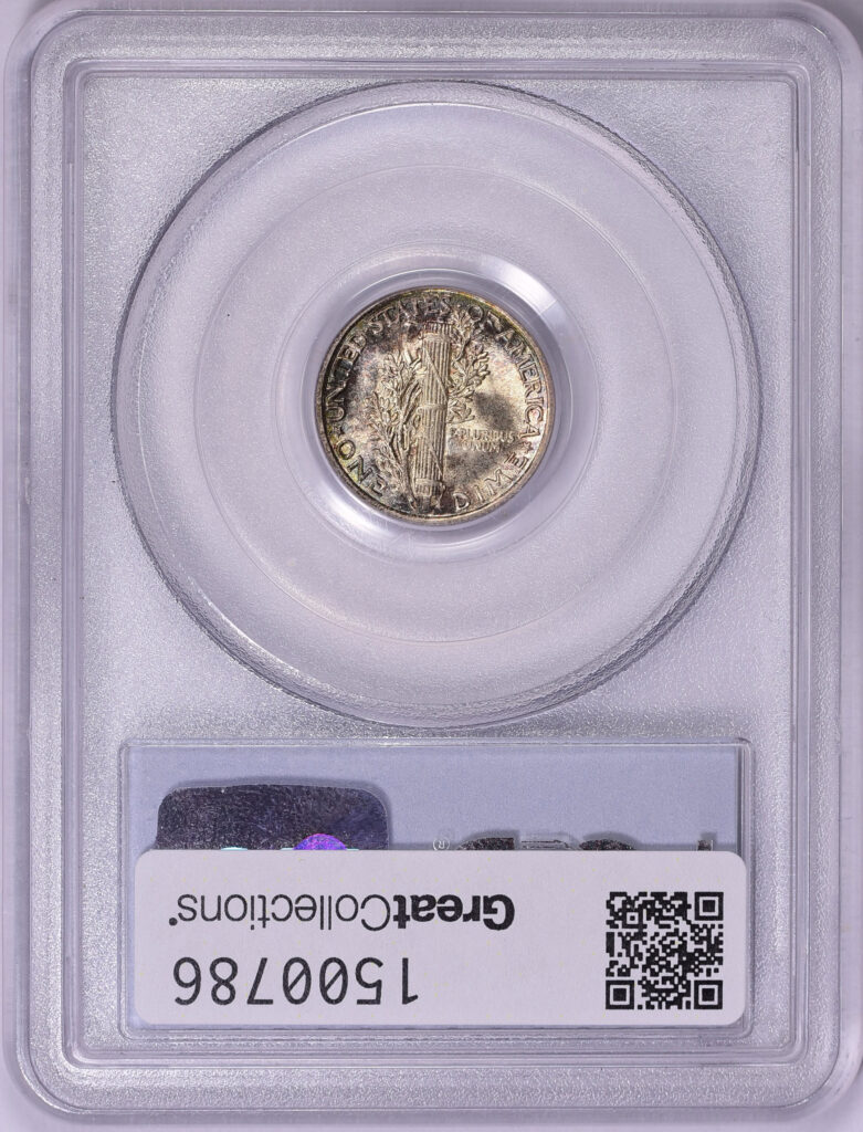 1916 Mercury Dime reverse in PCGS slab with CAC Sticker, graded an MS66