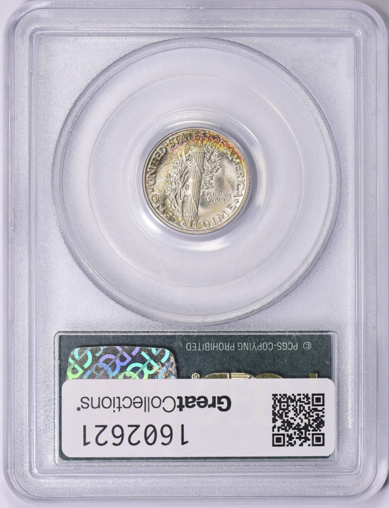 1918 Mercury Dime reverse in PCGS slab with Green CAC sticker, graded an MS64