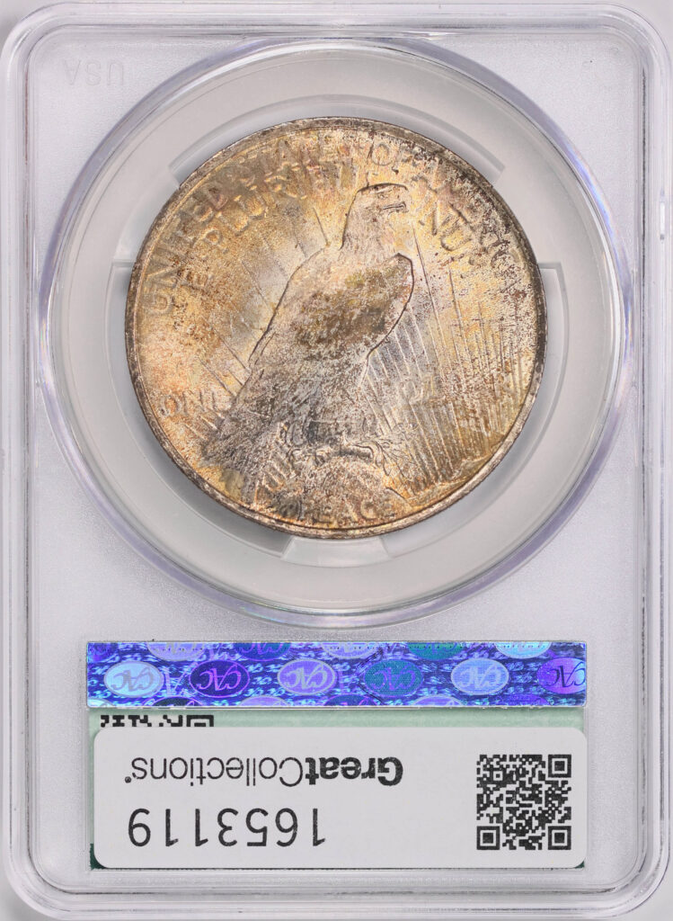 Reverse CAC slab shot of 1922 Morgan Dollar with MS63 grade.