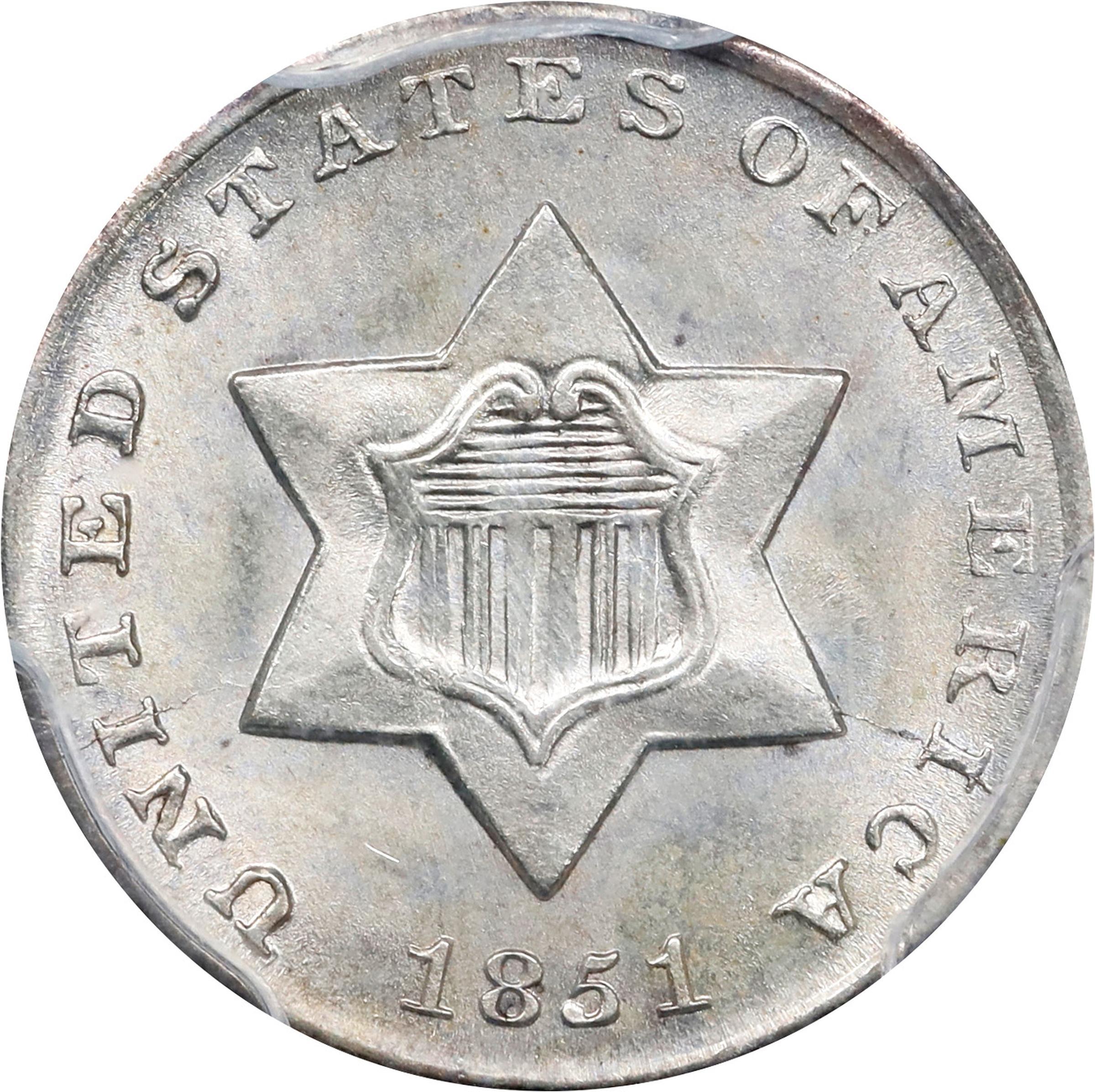 1851 Three-Cent Silver raw Obverse