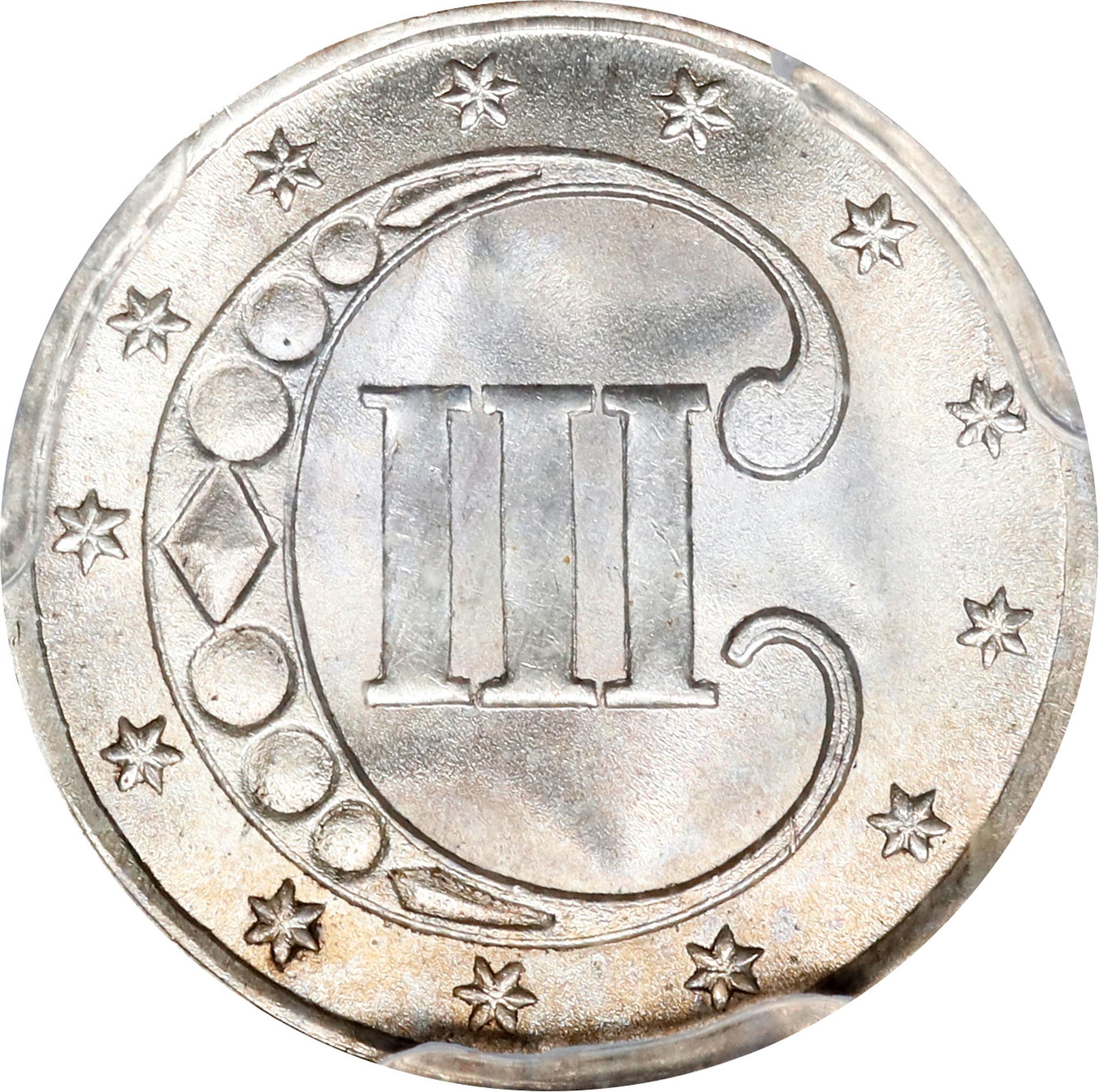 1851 Three-Cent Silver raw reverse