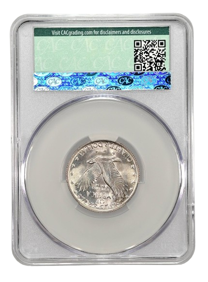 1921 Standing Liberty Quarter with Mint State 65 Grade and Full Head designation, Reverse