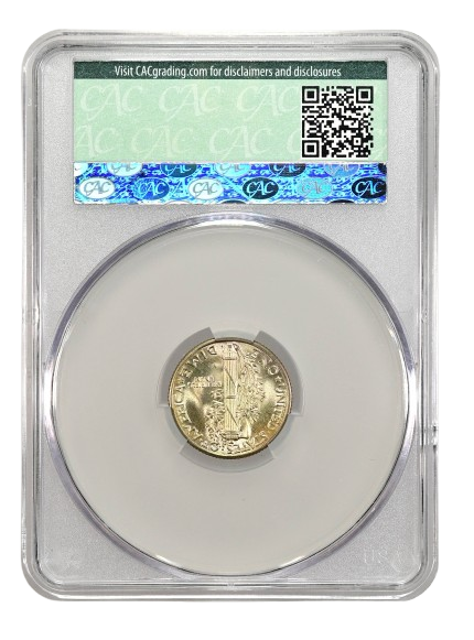 1938 Mercury Dime in CACG holder with Mint State 67 Grade, Reverse
