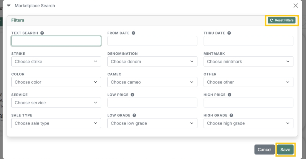 A screenshot of the Marketplace Search window that appears when filtering marketplace items.