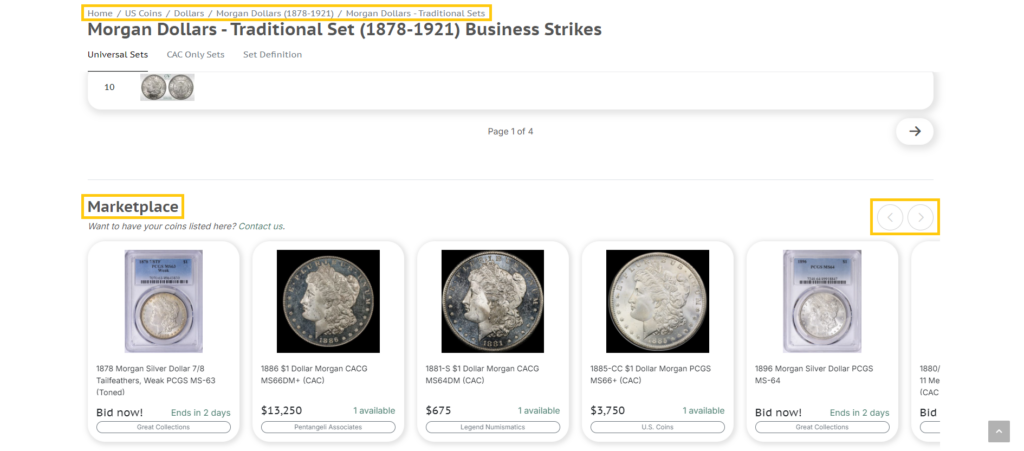 A screenshot of the Marketplace feature on the bottom of a CAC Set View page.