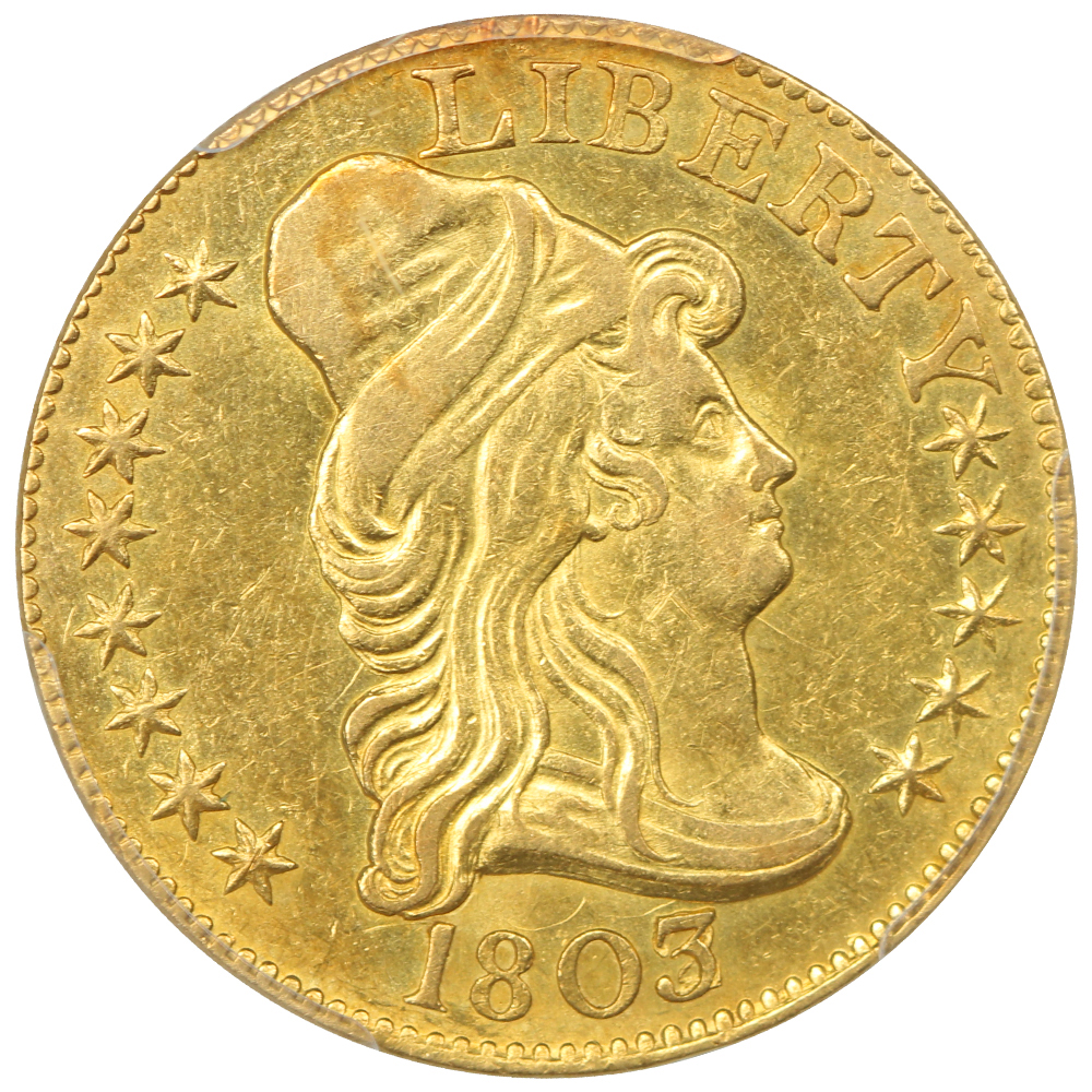 Raw obverse of 1803 over 2 Draped Bust $5 Gold