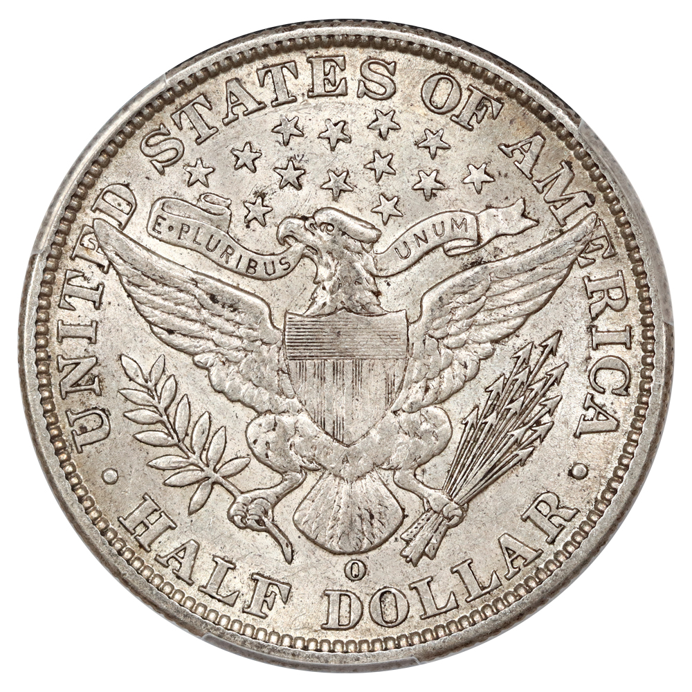 Raw reverse of 1906-O Barber half dollar