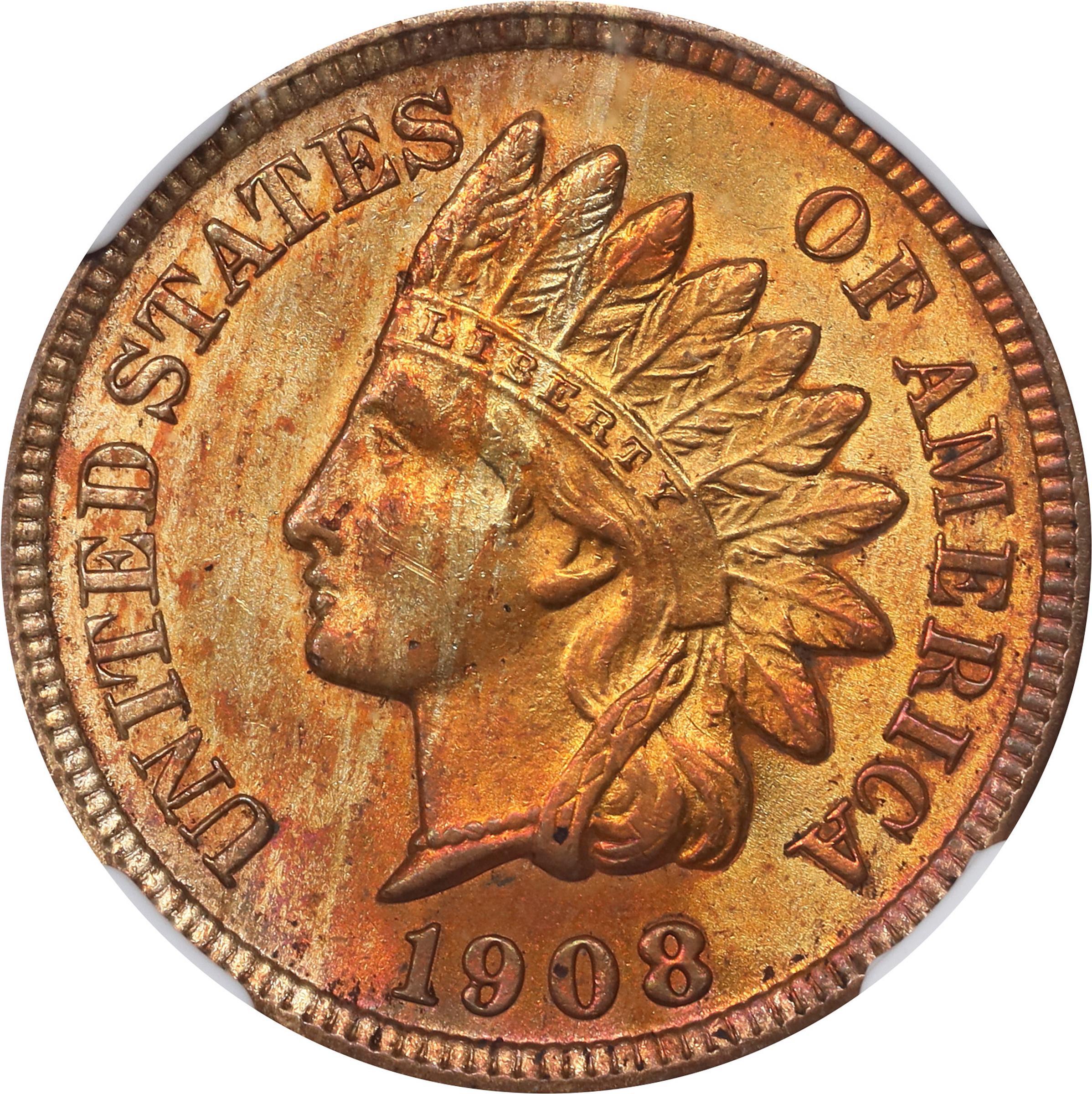 1908-S Indian one cent, raw obverse